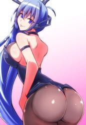 Rule 34 | 1girl, antenna hair, armband, ass, azur lane, blue eyes, blue hair, breasts, eyelashes, gel (guyver123), highres, large breasts, leotard, long hair, looking at viewer, new jersey (azur lane), new jersey (exhilarating steps!) (azur lane), official alternate costume, rabbit ears, sideboob, skindentation, thighhighs, tongue, tongue out, two-tone background