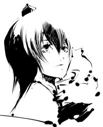 Rule 34 | 1girl, dain, expressionless, female focus, greyscale, hat, looking away, looking up, monochrome, shameimaru aya, short hair, solo, touhou