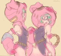 Rule 34 | 2girls, breasts, cho-hakkaimon, curvy, digimon, fang, gauntlets, green hair, mask, multiple girls, one-piece swimsuit, pig, rope, smile, swimsuit
