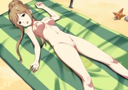 Rule 34 | 1girl, absurdres, asphyxiation, breasts, brown eyes, brown hair, choked, death, empty eyes, female focus, highres, nude, peeing, revision, solo, yanderenohako (artist)