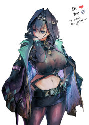 Rule 34 | 1girl, absurdres, black choker, black skirt, blue hair, breasts, chain headband, choker, crop top, curvy, earrings, hair intakes, hand on own hip, headband, highres, hololive, hololive english, jacket, jacket on shoulders, jewelry, large breasts, meme, midriff, miniskirt, open clothes, open jacket, ouro kronii, pantyhose, see-through, short hair, skirt, twitter strip game (meme), virtual youtuber, vyragami, white background