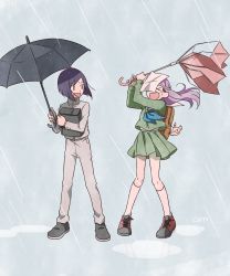 Rule 34 | black hair, couple, digimon, glasses, highres, ichijouji ken, inoue miyako, pink hair, rain, umbrella