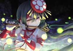 Rule 34 | 1girl, absurdres, black hair, fate/grand order, fate (series), fireflies, flute, heterochromia, highres, huge filesize, instrument, japanese clothes, long hair, low twintails, miko, mochizuki chiyome (fate), mochizuki chiyome (third ascension) (fate), music, playing instrument, purple eyes, red eyes, sleeveless, slit pupils, solo, twintails, yuurei447