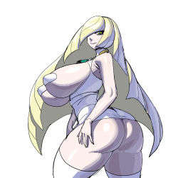 Rule 34 | 1girl, absurdres, ass, blonde hair, breasts, creatures (company), curvy, deep skin, game freak, heart pasties, highres, huge breasts, lips, long hair, looking at viewer, lusamine (pokemon), maniacpaint, navel, nintendo, pasties, plump, pokemon, pokemon sm, sagging breasts, simple background, solo, thick thighs, thighs, undersized clothes, white background, wide hips