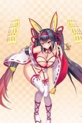 Rule 34 | animal ears, animated, animated gif, artist request, blue eyes, blush, bouncing breasts, bound, bound arms, bound wrists, breasts, fox ears, fox tail, giselle (project qt), looking at viewer, nutaku, project qt, shibari, solo, tail