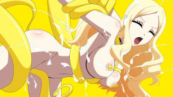 Rule 34 | 10s, 1girl, ansatsu kyoushitsu, arm grab, armpits, ass, atelier gons, blonde hair, blue eyes, breasts, choker, cum, ejaculation, groin, irina jelavic, koro-sensei, large breasts, legs, long hair, looking at viewer, navel, nipple stimulation, nipple tweak, nipples, nude, parted lips, simple background, solo focus, tentacle sex, tentacles, thighs, yellow background