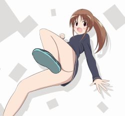 Rule 34 | 1girl, ass, bare legs, female focus, jacket, long sleeves, naked jacket, saki (manga), solo, takakamo shizuno, track jacket, white background