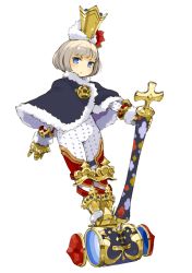 Rule 34 | 1girl, bad id, bad twitter id, blue eyes, closed mouth, crown, full body, gloves, hammer, looking at viewer, mota, original, short hair, simple background, solo, white background, white hair