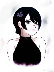 Rule 34 | 1girl, bare shoulders, closed mouth, earrings, hair ornament, jewelry, k&#039;lyn, limited palette, looking at viewer, original, pink lips, razalor, short hair, signature, sleeveless, sleeveless sweater, smile, solo, sweater, upper body