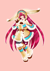 Rule 34 | 1girl, 33 (chuanxcc), absurdres, belt, black thighhighs, boots, capcom, cape, fur trim, hat, highres, knee boots, lagombi (armor), long hair, mkiiiiii, monster hunter, monster hunter (series), monster hunter portable 3rd, paw pose, pink hair, red eyes, solo, thighhighs, very long hair