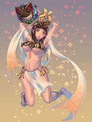 Rule 34 | 00s, 1girl, ancient princess menace, armpits, bad id, bad pixiv id, blue eyes, breasts, brown hair, cleavage, crown, fujimaru (green sparrow), menace (queen&#039;s blade), menace (queen's blade), panties, queen&#039;s blade, revealing clothes, sandals, see-through, setra, short hair, solo, striped clothes, striped panties, underboob, underwear