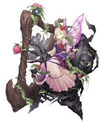 Rule 34 | 1girl, blonde hair, briar rose (sinoalice), dress, fairy wings, flower, frilled dress, frills, full body, hair flower, hair ornament, harp, instrument, ji no, looking at viewer, official art, pink dress, plant, sinoalice, solo, stuffed toy, thorns, transparent background, vines, wings, yellow eyes