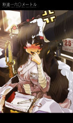 Rule 34 | 10s, 1girl, alternate hairstyle, anger vein, bandage over one eye, bandaged arm, bandaged head, bandages, bed, blush, blush stickers, breasts, byousoku 5 centimeter, calendar (object), charm (object), cherry blossoms, chopsticks, eating, english text, closed eyes, food, gloves, hand on another&#039;s head, hat, unworn hat, head grab, unworn headwear, highres, indoors, kantai collection, large breasts, licking, licking finger, long hair, lunchbox, msugi, name tag, out of frame, pillarboxed, playing with another&#039;s hair, revision, sitting, solo focus, sunlight, sword, tears, translation request, weapon, white gloves, wince, yamato (kancolle)