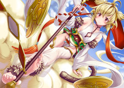 Rule 34 | 10s, 1girl, andira (granblue fantasy), animal ears, bare shoulders, barefoot, between toes, blonde hair, blush, choker, circlet, cleavage cutout, clothing cutout, detached pants, detached sleeves, earrings, erune, fantasy, feet, flying nimbus, foot focus, holding with feet, granblue fantasy, jewelry, leotard, long sleeves, looking at viewer, monkey ears, monkey tail, red eyes, saitou teikoku, sash, shawl, short hair, sitting, soles, solo, staff, tail, toenails, toes, white legwear, wide sleeves