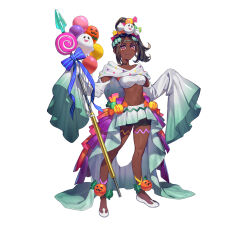 Rule 34 | 1girl, absurdres, alternate costume, balloon, black shorts, breasts, brown hair, candy hair ornament, circlet, closed mouth, crop top, dark-skinned female, dark skin, fire emblem, fire emblem engage, fire emblem heroes, food-themed hair ornament, full body, ghost hair ornament, gradient clothes, hair ornament, high ponytail, highres, holding, holding weapon, jack-o&#039;-lantern, long hair, long sleeves, looking at viewer, medium breasts, midriff, navel, nintendo, official alternate costume, official art, okada manabi, parted bangs, polearm, ponytail, pumpkin, red eyes, ribbon, shiny skin, shoes, shorts, skirt, sleeves past wrists, smile, solo, spear, standing, star-shaped pupils, star (symbol), stomach, symbol-shaped pupils, timerra (fire emblem), timerra (halloween) (fire emblem), transparent background, weapon, wide sleeves