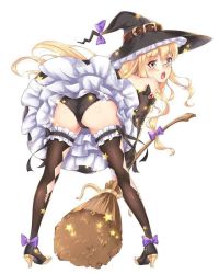 Rule 34 | artist request, ass, blonde hair, blush, broom, glasses, hat, high heels, kirisame marisa, looking back, open mouth, pc9527, ribbon, solo, star (symbol), touhou, upskirt, witch hat, yellow eyes