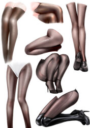 Rule 34 | absurdres, ass, black footwear, black leotard, black pantyhose, boots, brown thighhighs, crossed legs, heel up, high heel boots, high heels, highres, himuro-rogue, knee boots, kneeling, kneepits, legs, legs folded, leotard, long legs, lower body, multiple views, original, pantyhose, seiza, sitting, squatting, standing, thighhighs, thighs, white background, white leotard
