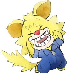 Rule 34 | 1boy, animal ears, blue jumpsuit, cat, cat boy, cat ears, cat tail, fang, furry, furry male, jumpsuit, nintendo, official art, open mouth, red nose, spitz, tail, takeuchi kou, third-party source, warioware, warioware: get it together!, yellow fur
