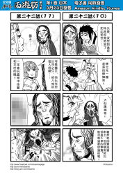 Rule 34 | 2girls, 3boys, 4koma, bare shoulders, censored, chinese text, circlet, comic, flying sweatdrops, gender request, genderswap, hairband, hat, highres, journey to the west, monochrome, mosaic censoring, multiple 4koma, multiple boys, multiple girls, otosama, simple background, sun wukong, ^^^, tang sanzang, translation request, trembling, zhu bajie