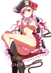 Rule 34 | 10s, 1girl, bdsm, bondage, boots, bound, bound arms, bound legs, breasts, cape, captain liliana, caryo, hat, large breasts, long hair, nanashino, panties, pink eyes, pink hair, pink panties, pirate hat, queen&#039;s blade, queen&#039;s blade rebellion, ribbon, rope, sitting, smile, solo, starfish, starfish on breast, sweat, underwear