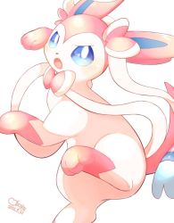 Rule 34 | blue eyes, blush, commentary, creatures (company), dated, game freak, gen 6 pokemon, heart, looking at viewer, nintendo, no humans, okoge (simokaji), open mouth, pokemon, pokemon (creature), signature, solo, sylveon, toes, tongue