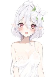 Rule 34 | 1girl, alternate breast size, bandaid, bandaids on nipples, highres, kokkoro (princess connect!), pasties, pointy ears, princess connect!, red eyes, simple background, solo, white background, white hair, yupi (yuyupiko01)