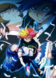 Rule 34 | angry, bad id, bad twitter id, blonde hair, blue angel, blue hair, blue necktie, facial tattoo, fujiki yusaku, hair down, looking at viewer, multicolored hair, necktie, official style, playmaker (yu-gi-oh!), projected inset, spiked hair, tattoo, thighhighs, yu-gi-oh!, yu-gi-oh! vrains, yuu-gi-ou, yuu-gi-ou vrains, zaizen aoi