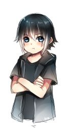 Rule 34 | 10s, 1boy, aged down, black hair, blue eyes, child, crossed arms, final fantasy, final fantasy xv, male focus, noctis lucis caelum, pout, simple background, solo, upper body, white background