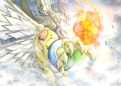 blonde_hair digimon dragon fire goddramon horns mask punching red_eyes wings