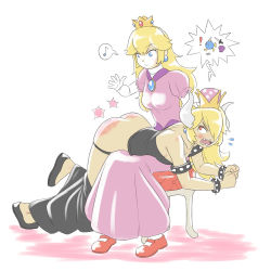 Rule 34 | 2girls, ass, bowsette, breasts, butt crack, crown, multiple girls, princess peach, red ass, spanked, spanking, tagme, zekel