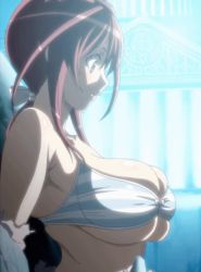 Rule 34 | 1girl, animated, animated gif, bra, breast expansion, breasts, bursting breasts, cleavage, third-party edit, female focus, hoods entertainment, huge breasts, large breasts, oribe mafuyu, purple eyes, red hair, seikon no qwaser, solo, stitched, third-party edit, underwear, uno makoto