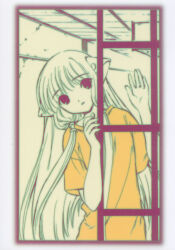 Rule 34 | 00s, chii, chobits, clamp, highres, long hair, looking at viewer, official art, postcard (medium), very long hair, window