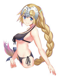 Rule 34 | 1girl, absurdly long hair, bikini, black bikini, blonde hair, blue eyes, blush, braid, breasts, closed mouth, fate/apocrypha, fate (series), from side, headpiece, jeanne d&#039;arc (fate), jeanne d&#039;arc (ruler) (fate), large breasts, long hair, looking at viewer, sideboob, sketch, smile, solo, swimsuit, very long hair, yilan