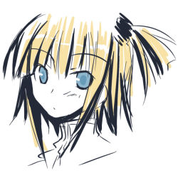 Rule 34 | 00s, 1girl, artist request, blonde hair, blue eyes, kufei, mahou sensei negima!, portrait, short hair, simple background, solo, twintails, white background