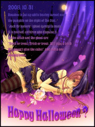 Rule 34 | 00s, 1girl, 2008, ?, belt, breasts, broom, candy, cat, cleavage, english text, engrish text, food, halloween, happy halloween, hat, lollipop, lying, medium breasts, midriff, moon, navel, night, omi (m.l.wyrd), omi (pixiv151791), on side, original, pink hair, ranguage, skirt, solo, striped clothes, striped thighhighs, swirl lollipop, thighhighs, witch hat, yellow eyes, zettai ryouiki