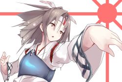 Rule 34 | 10s, brown eyes, brown hair, hachimaki, headband, kantai collection, long hair, muneate, open mouth, ponytail, solo, upper body, yuky (cassis powder), zuihou (kancolle)