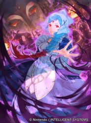 Rule 34 | 1girl, anankos, blue hair, bow, braid, corruption, dark persona, evil, evil smile, faceless, faceless male, facial mark, fire, fire emblem, fire emblem cipher, fire emblem fates, forehead mark, hat, intelligent systems, lilith (fire emblem), long hair, mayo (becky2006), multicolored hair, nintendo, official art, possessed, possession, red eyes, red hair, single braid, smile, solo, solo focus, teeth, two-tone hair
