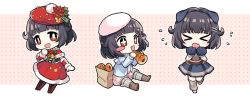 Rule 34 | &gt; &lt;, + +, 1girl, animal ears, animal hands, bag, bang dream!, belt collar, beret, black hair, blue jacket, blush stickers, boots, bow, brown footwear, capelet, chibi, chocolate cornet, christmas, collar, detached sleeves, dog ears, dress, eating, fang, flower, flying sweatdrops, food, frills, gloves, green ribbon, grey legwear, hair bow, hair flaps, hair ornament, hairpin, hand to own mouth, hat, hat flower, hat ribbon, holding, holding food, jacket, mujun atama, multiple views, outline, paper bag, paw gloves, pom pom (clothes), red capelet, red eyes, red headwear, red skirt, ribbon, short hair, sitting, skirt, standing, star (symbol), ushigome rimi, white headwear, white outline, x hair ornament