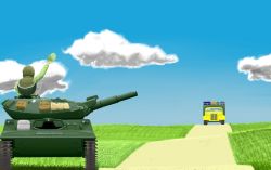 Rule 34 | 1boy, assault gun, can, caterpillar tracks, cloud, day, glass, hat, highres, jerry can, m551 sheridan, male focus, military, military hat, military uniform, military vehicle, motor vehicle, original, package, sky, tank, trail, truck, uniform, waving, wwwww (sswwwww)