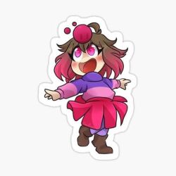 Rule 34 | akumu (glitchtale), bete noire, boots, brown hair, clothes, glitchtale, pink eyes, pink hair, pink shirt, purple shirt, shirt, short hair, smile, wearing clothes, white background