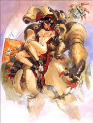 Rule 34 | 1980s (style), 1girl, appleseed, bodysuit, briareos hecatonchires, fingerless gloves, gloves, highres, hitomi (appleseed), impossible bodysuit, impossible clothes, intron depot, looking at viewer, mecha, oldschool, retro artstyle, robot, shirou masamune, short hair, skinny, toned