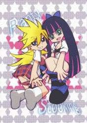Rule 34 | 10s, 2girls, alternate breast size, blonde hair, gothic lolita, highres, lolita fashion, multiple girls, nail polish, official style, panties, panty &amp; stocking with garterbelt, panty (psg), siblings, sisters, stocking (psg), striped clothes, striped thighhighs, thighhighs, underwear, undressing