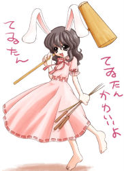 Rule 34 | 1girl, animal ears, barefoot, rabbit ears, female focus, full body, hammer, inaba tewi, solo, standing, touhou, white background