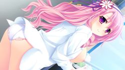 Rule 34 | 1girl, blush, breasts, game cg, hasegawa yukino, iinazuke wa imouto-sama!, long hair, pink hair, purple eyes, shirt, usami haruka (iinazuke wa imouto-sama!)