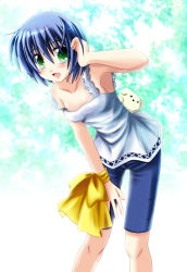 00s air_(visual_novel) blue_hair blush green_eyes highres kirishima_kano otoki_raku short_hair solo