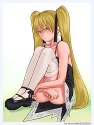 Rule 34 | 1girl, absurdres, highres, marion phauna, mary janes, no panties, pussy, ribbon, royalwatts, shaman king, shoes, sitting, solo, squatting, thighhighs, twintails, upskirt