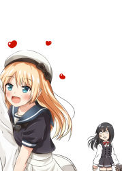 Rule 34 | 1boy, 2girls, admiral (kancolle), angry, arm between breasts, asashio (kancolle), belt, beret, between breasts, black hair, black legwear, blonde hair, blue eyes, blue sailor collar, blush, breasts, buttons, clenched teeth, collared shirt, comiching, dress, gloves, hat, heart, highres, jervis (kancolle), kantai collection, long hair, long sleeves, military, military uniform, multiple girls, naval uniform, neck ribbon, off-shoulder dress, off shoulder, open mouth, out of frame, pinafore dress, red ribbon, ribbon, sailor collar, sailor dress, sailor hat, school uniform, shirt, short sleeves, sleeveless, sleeveless dress, small breasts, teeth, thighhighs, uniform, white background, white dress, white gloves, white hat, white shirt