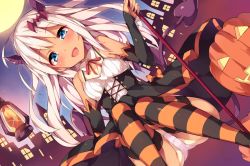 Rule 34 | 1girl, :d, alternate costume, black dress, blonde hair, blue eyes, dress, halloween, halloween costume, jack-o&#039;-lantern, kantai collection, long hair, open mouth, panties, ro-500 (kancolle), smile, solo, striped clothes, striped thighhighs, thighhighs, unacchi (nyusankin), underwear, white panties