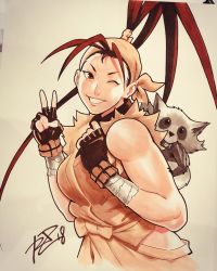 Rule 34 | 1girl, animal, capcom, character request, ibuki (street fighter), raccoon, robaato, smile, solo, street fighter, tagme, wink