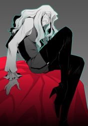 Rule 34 | 1boy, beard, facial hair, fate/apocrypha, fate/grand order, fate (series), formal, garter straps, limited palette, looking at viewer, male focus, monochrome, shirt, short hair, simple background, smile, vlad iii (fate/apocrypha)